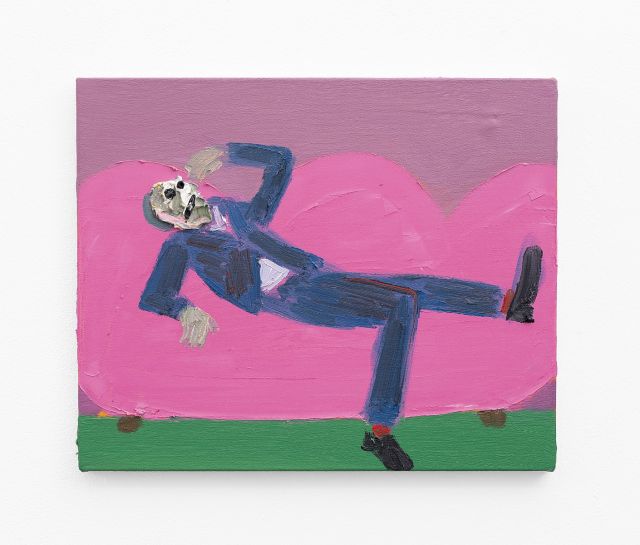 Georgina Gratrix Study of Pink Couch (Matthew Reclining)2020 oil on canvas 45 × 55 cm
