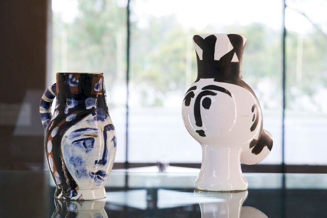 Installation view The ARNDT Collection From One World to Another, Shepparton Art Museum, Shepparton, Australia Pablo Picasso "Painted Face Pitcher" (1953) "Wood-Owl Woman"