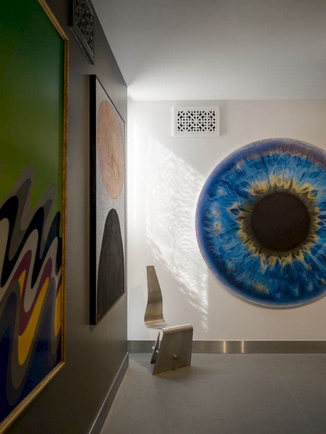 Mohammed Melehi, Kenji Yoshida, Marc Quinn artworks, displayed in the RAK Art Foundation, Riffa, Bahrain