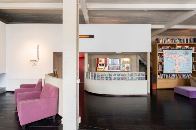 Exhibition view - the View at Loft, Servais Family Collection, Brussels, 2024 | works from left to right: Zuza Golińska, Jenny Holzer, Mika Rottenberg, Wim Delvoye © Hugard & Vanoverschelde