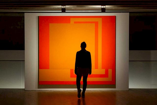 Peter Halley, ‘Isolation Confirmed’ (installation view at “Geometric Obsession”) Photo: Pablo Jantus