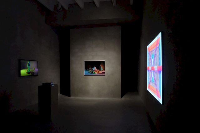 Installation view of Takeshi Murata, James Ferraro and Ben Jones’ "Time moving and storage" at LOYAL